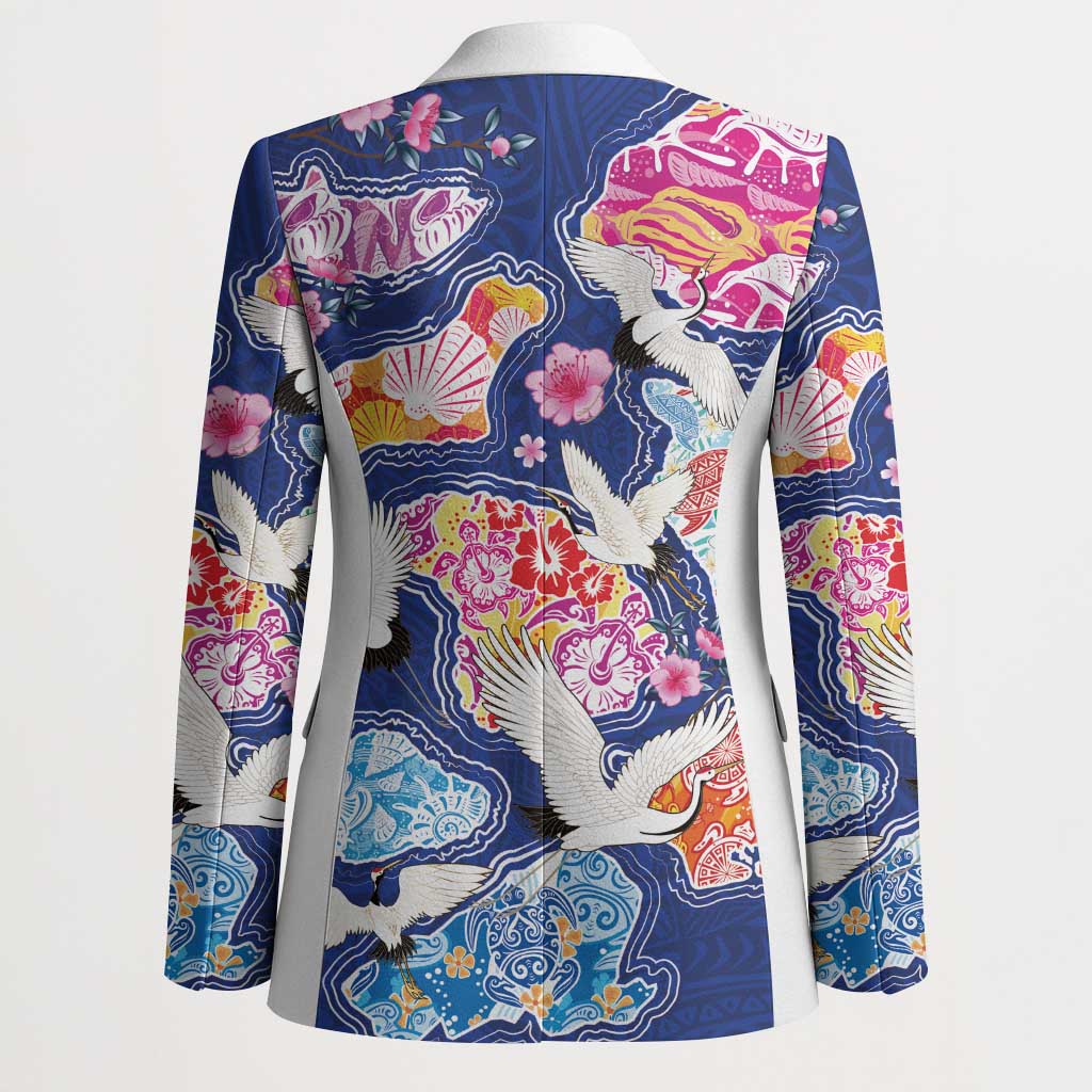 Hawaiian and Japanese Culture Together Blazer Hawaiian Archipelago Shape Sea Animals