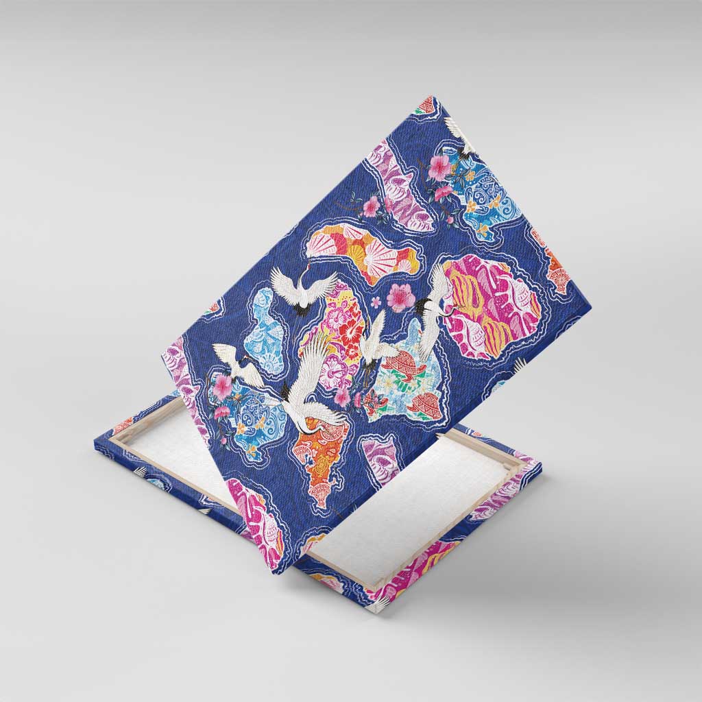 Hawaiian and Japanese Culture Together Canvas Wall Art Hawaiian Archipelago Shape Sea Animals