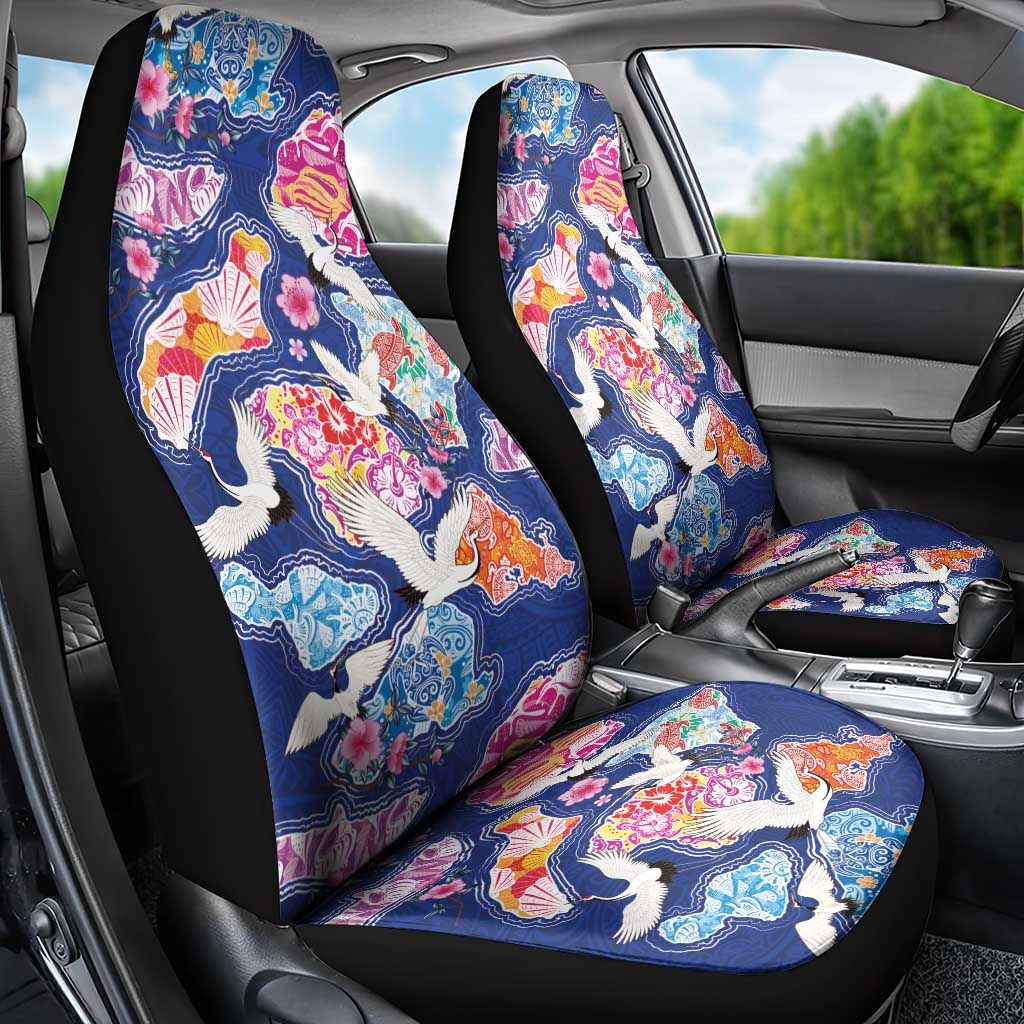 Hawaiian and Japanese Culture Together Car Seat Cover Hawaiian Archipelago Shape Sea Animals