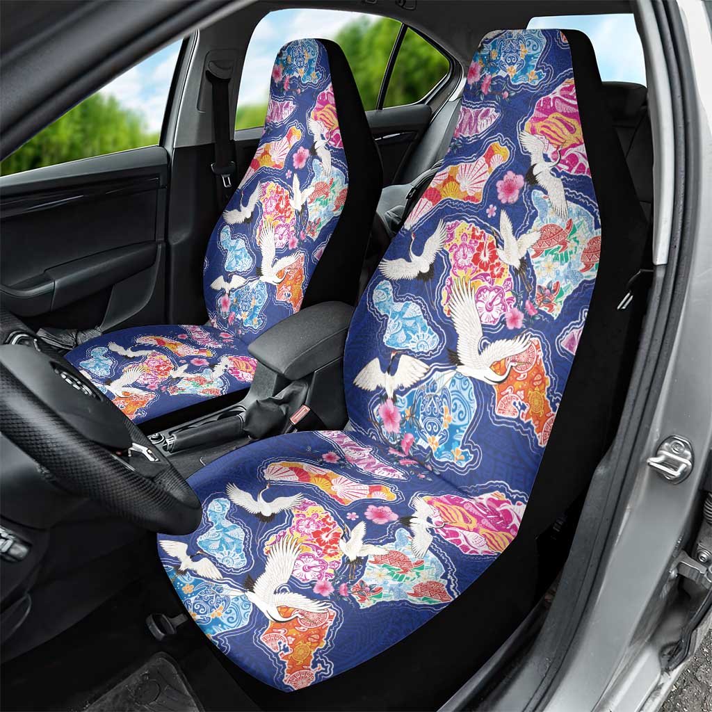 Hawaiian and Japanese Culture Together Car Seat Cover Hawaiian Archipelago Shape Sea Animals