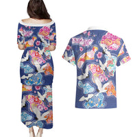 Hawaiian and Japanese Culture Together Couples Matching Puletasi and Hawaiian Shirt Hawaiian Archipelago Shape Sea Animals LT03 - Polynesian Pride