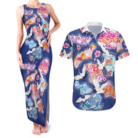 Hawaiian and Japanese Culture Together Couples Matching Tank Maxi Dress and Hawaiian Shirt Hawaiian Archipelago Shape Sea Animals LT03 Multicolor - Polynesian Pride