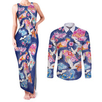 Hawaiian and Japanese Culture Together Couples Matching Tank Maxi Dress and Long Sleeve Button Shirt Hawaiian Archipelago Shape Sea Animals LT03 Multicolor - Polynesian Pride