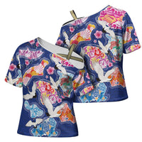 Hawaiian and Japanese Culture Together Cross Shoulder Shirt Hawaiian Archipelago Shape Sea Animals