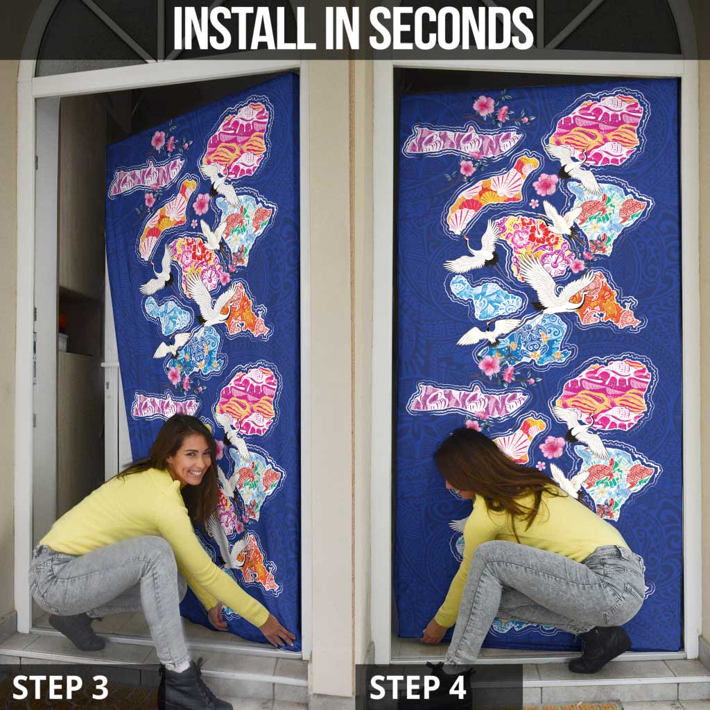 Hawaiian and Japanese Culture Together Door Cover Hawaiian Archipelago Shape Sea Animals