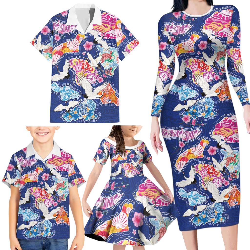 Hawaiian and Japanese Culture Together Family Matching Long Sleeve Bodycon Dress and Hawaiian Shirt Hawaiian Archipelago Shape Sea Animals LT03 - Polynesian Pride