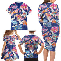 Hawaiian and Japanese Culture Together Family Matching Long Sleeve Bodycon Dress and Hawaiian Shirt Hawaiian Archipelago Shape Sea Animals LT03 - Polynesian Pride