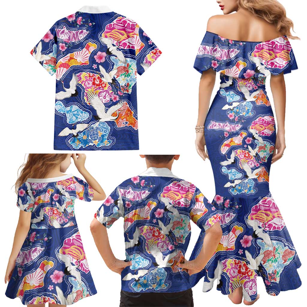 Hawaiian and Japanese Culture Together Family Matching Mermaid Dress and Hawaiian Shirt Hawaiian Archipelago Shape Sea Animals LT03 - Polynesian Pride