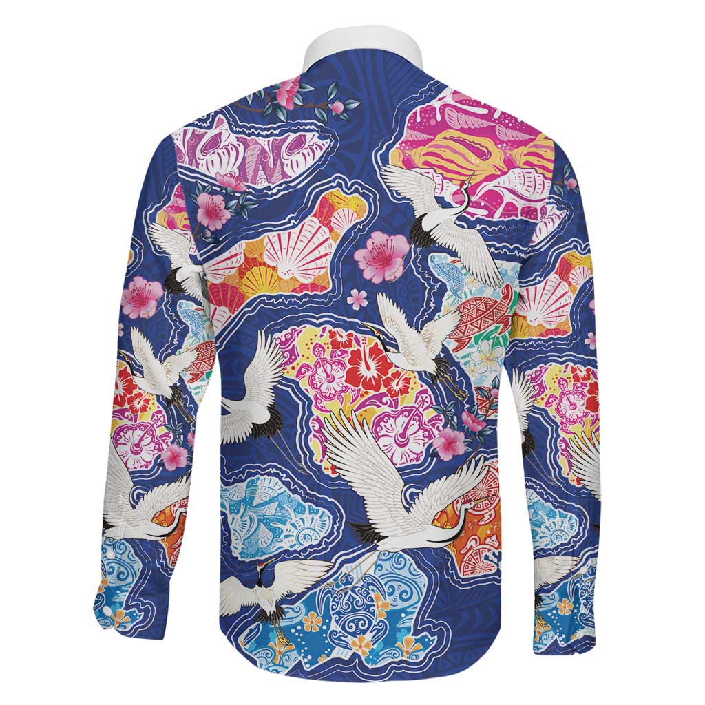 Hawaiian and Japanese Culture Together Family Matching Off The Shoulder Long Sleeve Dress and Hawaiian Shirt Hawaiian Archipelago Shape Sea Animals LT03 - Polynesian Pride