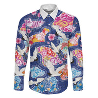Hawaiian and Japanese Culture Together Family Matching Off Shoulder Maxi Dress and Hawaiian Shirt Hawaiian Archipelago Shape Sea Animals LT03 Dad's Shirt - Long Sleeve Multicolor - Polynesian Pride