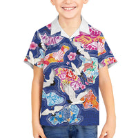 Hawaiian and Japanese Culture Together Family Matching Off Shoulder Maxi Dress and Hawaiian Shirt Hawaiian Archipelago Shape Sea Animals LT03 Son's Shirt Multicolor - Polynesian Pride