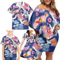 Hawaiian and Japanese Culture Together Family Matching Off Shoulder Short Dress and Hawaiian Shirt Hawaiian Archipelago Shape Sea Animals LT03 - Polynesian Pride