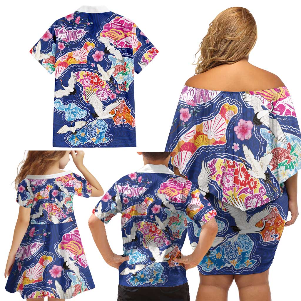 Hawaiian and Japanese Culture Together Family Matching Off Shoulder Short Dress and Hawaiian Shirt Hawaiian Archipelago Shape Sea Animals LT03 - Polynesian Pride