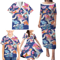 Hawaiian and Japanese Culture Together Family Matching Puletasi and Hawaiian Shirt Hawaiian Archipelago Shape Sea Animals LT03 - Polynesian Pride