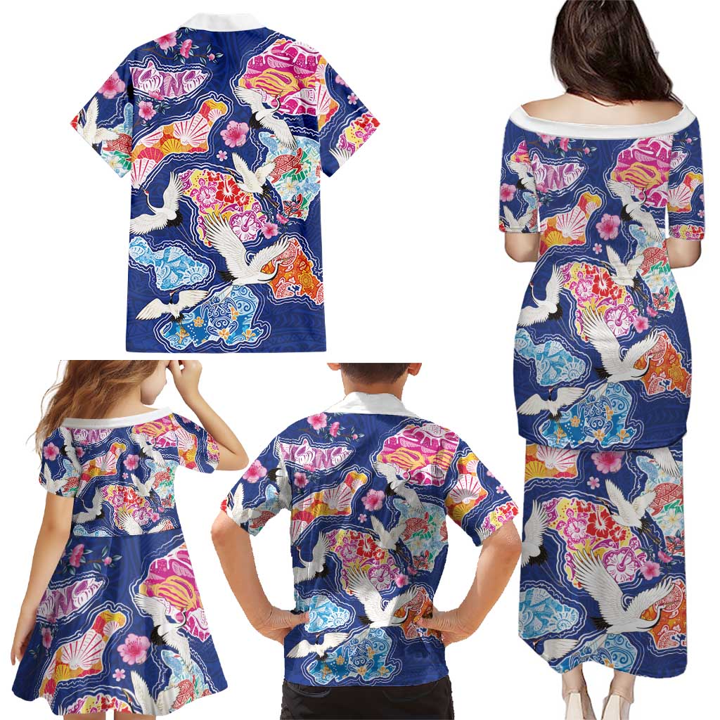 Hawaiian and Japanese Culture Together Family Matching Puletasi and Hawaiian Shirt Hawaiian Archipelago Shape Sea Animals LT03 - Polynesian Pride