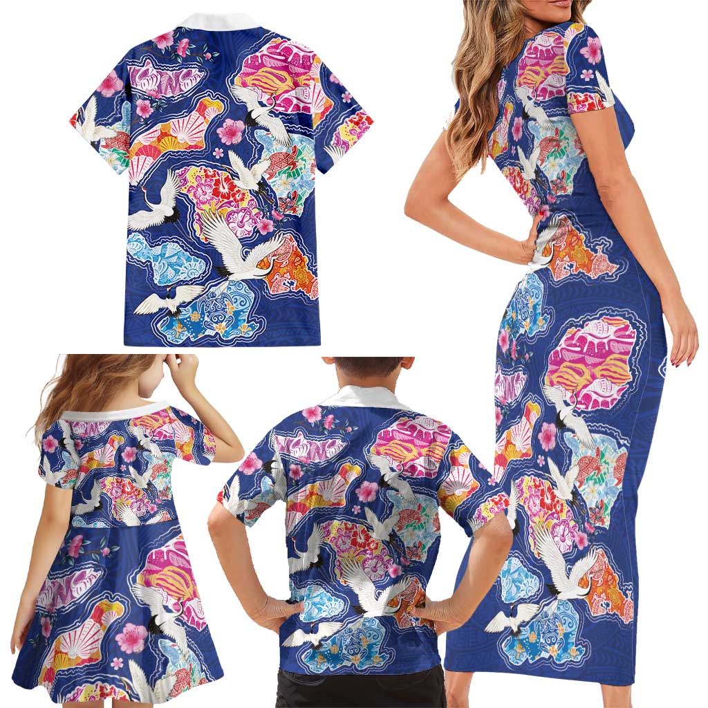 Hawaiian and Japanese Culture Together Family Matching Short Sleeve Bodycon Dress and Hawaiian Shirt Hawaiian Archipelago Shape Sea Animals LT03 - Polynesian Pride