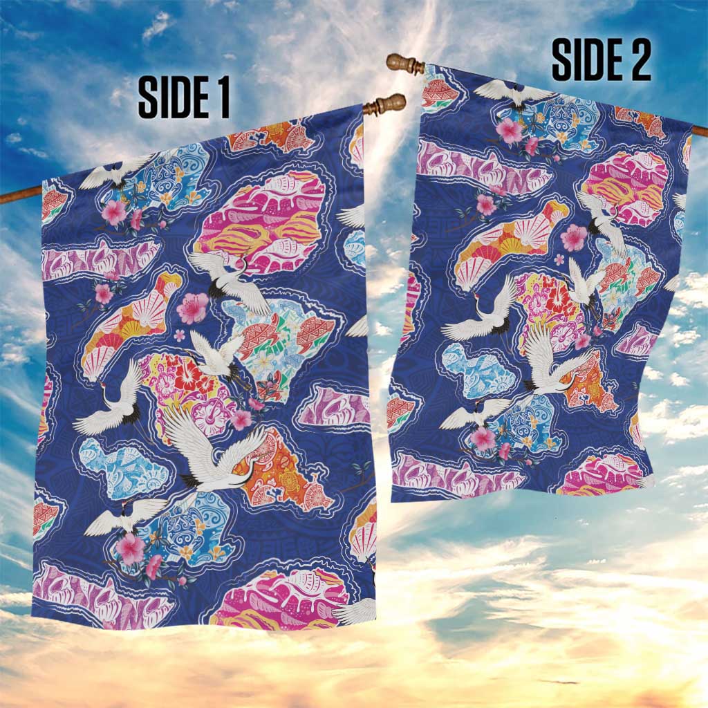 Hawaiian and Japanese Culture Together Garden Flag Hawaiian Archipelago Shape Sea Animals