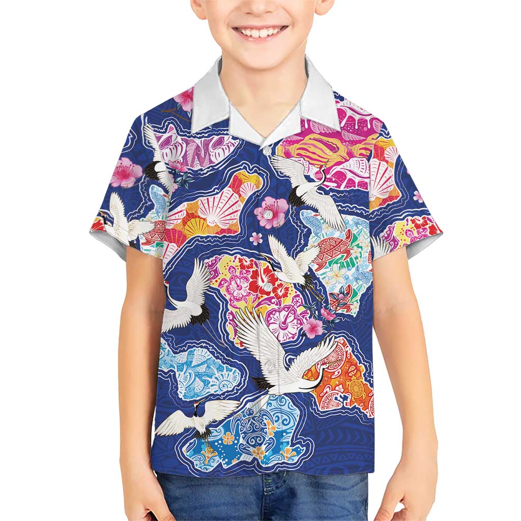 Hawaiian and Japanese Culture Together Kid Hawaiian Shirt Hawaiian Archipelago Shape Sea Animals LT03 Kid Multicolor - Polynesian Pride