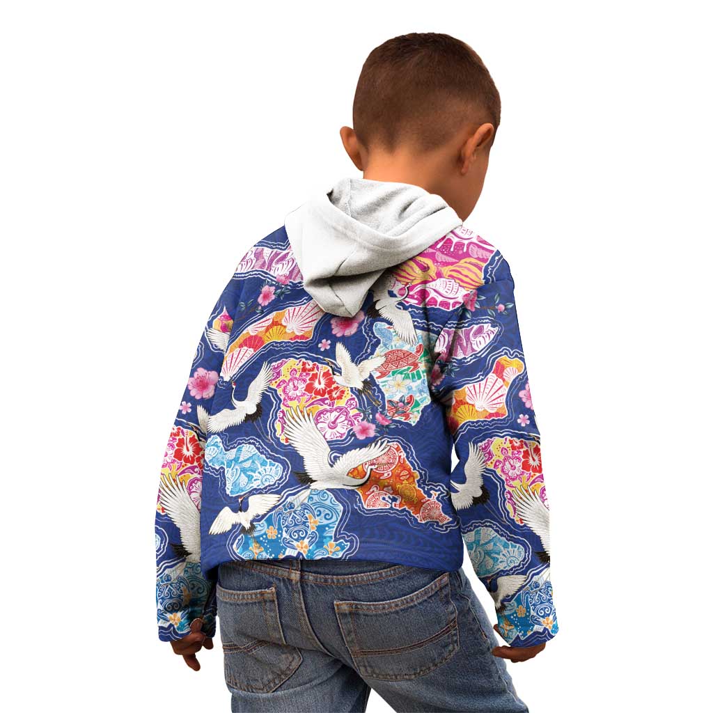 Hawaiian and Japanese Culture Together Kid Hoodie Hawaiian Archipelago Shape Sea Animals LT03 - Polynesian Pride