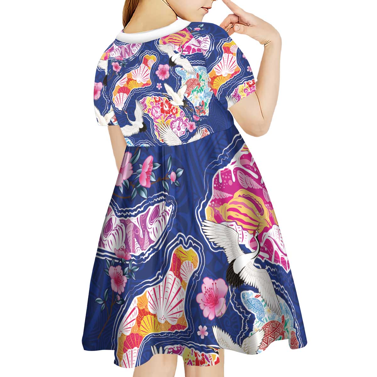 Hawaiian and Japanese Culture Together Kid Short Sleeve Dress Hawaiian Archipelago Shape Sea Animals LT03 - Polynesian Pride