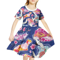 Hawaiian and Japanese Culture Together Kid Short Sleeve Dress Hawaiian Archipelago Shape Sea Animals LT03 - Polynesian Pride