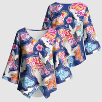 Hawaiian and Japanese Culture Together Kimono Sleeve Blouse Hawaiian Archipelago Shape Sea Animals