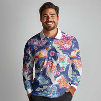 Hawaiian and Japanese Culture Together Long Sleeve Polo Shirt Hawaiian Archipelago Shape Sea Animals LT03 - Polynesian Pride