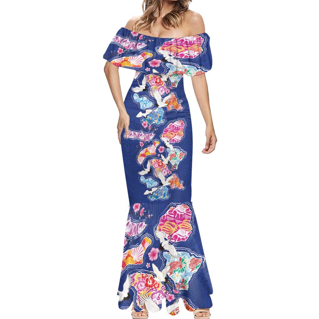 Hawaiian and Japanese Culture Together Mermaid Dress Hawaiian Archipelago Shape Sea Animals LT03 - Polynesian Pride