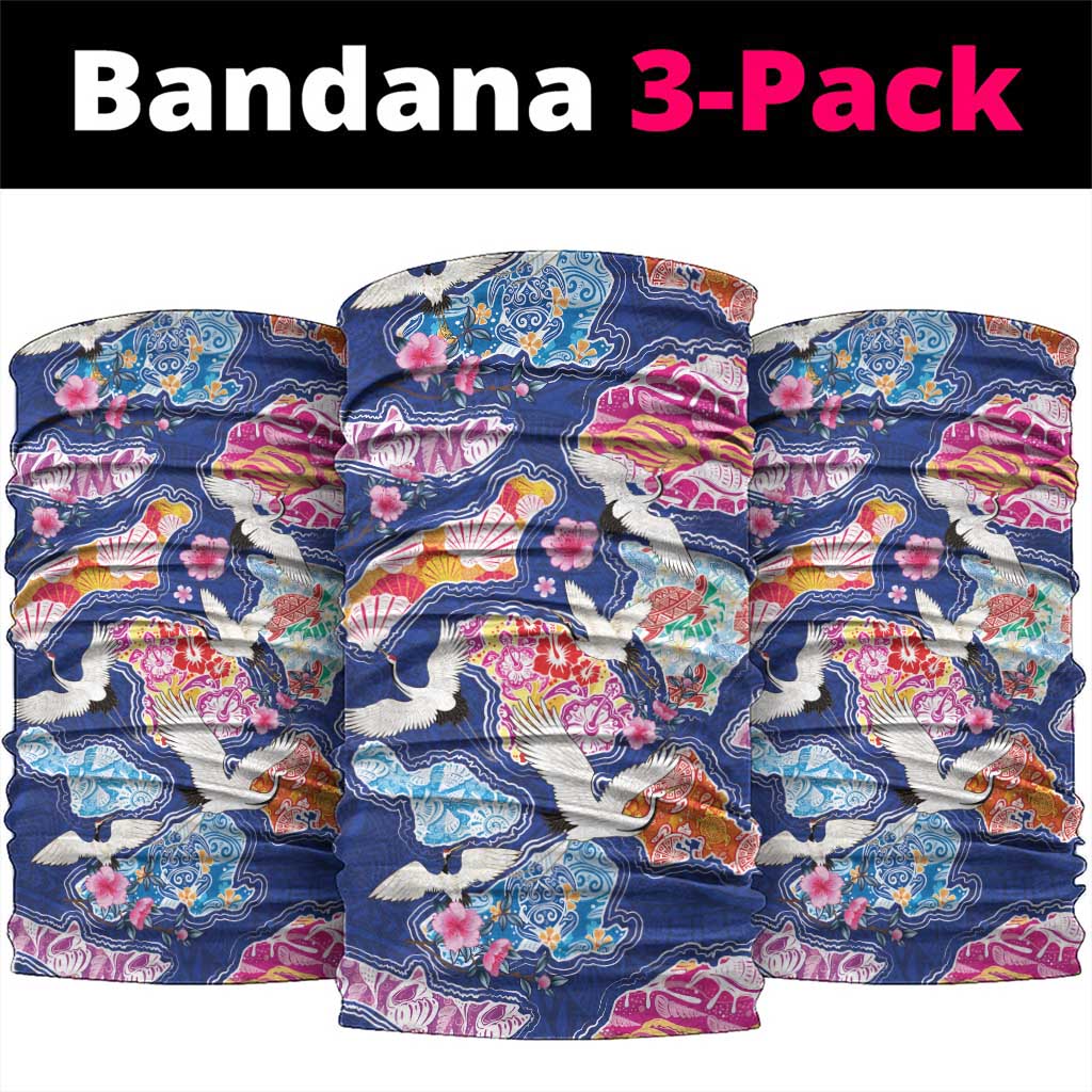 Hawaiian and Japanese Culture Together Neck Gaiter Hawaiian Archipelago Shape Sea Animals