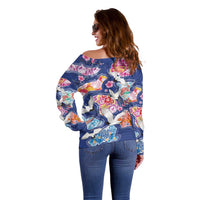 Hawaiian and Japanese Culture Together Off Shoulder Sweater Hawaiian Archipelago Shape Sea Animals LT03 - Polynesian Pride