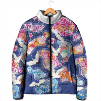 Hawaiian and Japanese Culture Together Padded Jacket Hawaiian Archipelago Shape Sea Animals