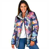 Hawaiian and Japanese Culture Together Padded Jacket Hawaiian Archipelago Shape Sea Animals