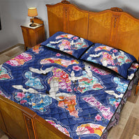 Hawaiian and Japanese Culture Together Quilt Bed Set Hawaiian Archipelago Shape Sea Animals