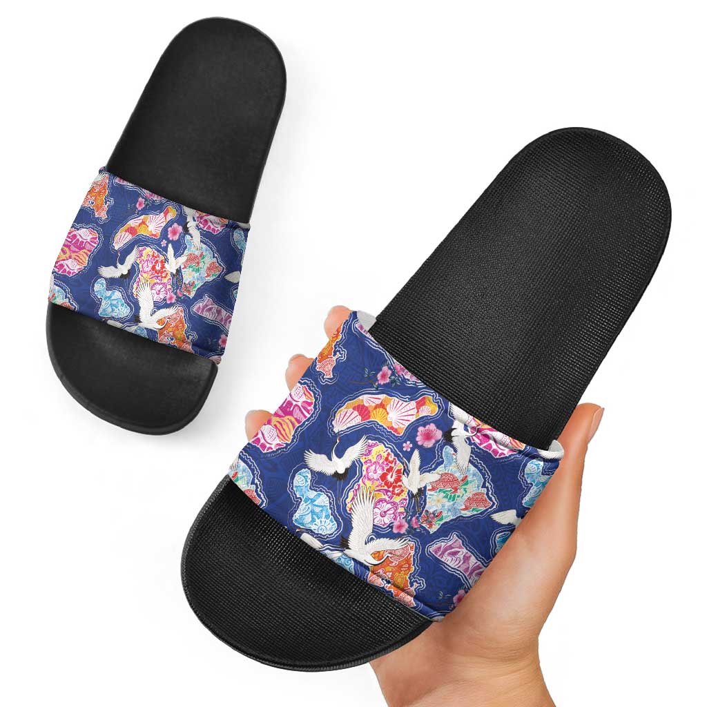 Hawaiian and Japanese Culture Together Slide Sandals Hawaiian Archipelago Shape Sea Animals
