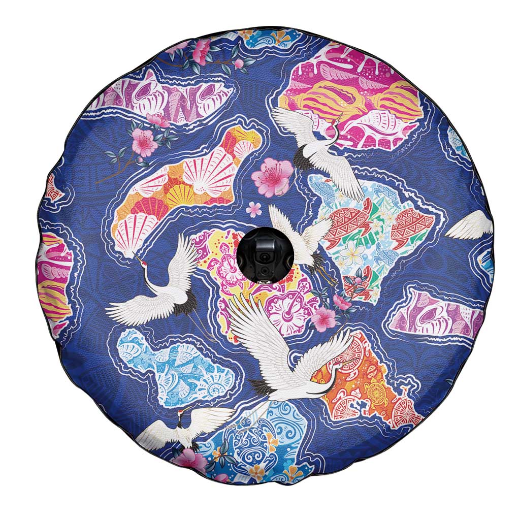 Hawaiian and Japanese Culture Together Spare Tire Cover Hawaiian Archipelago Shape Sea Animals LT03 - Polynesian Pride