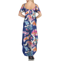 Hawaiian and Japanese Culture Together Summer Maxi Dress Hawaiian Archipelago Shape Sea Animals