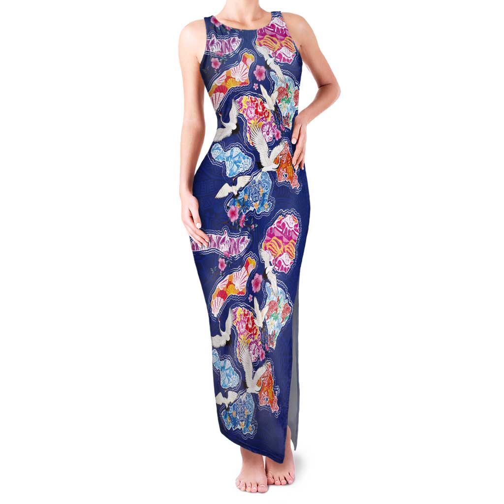 Hawaiian and Japanese Culture Together Tank Maxi Dress Hawaiian Archipelago Shape Sea Animals LT03 Women Multicolor - Polynesian Pride