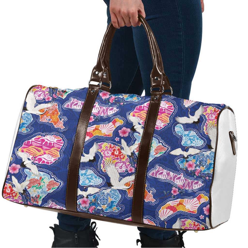 Hawaiian and Japanese Culture Together Travel Bag Hawaiian Archipelago Shape Sea Animals