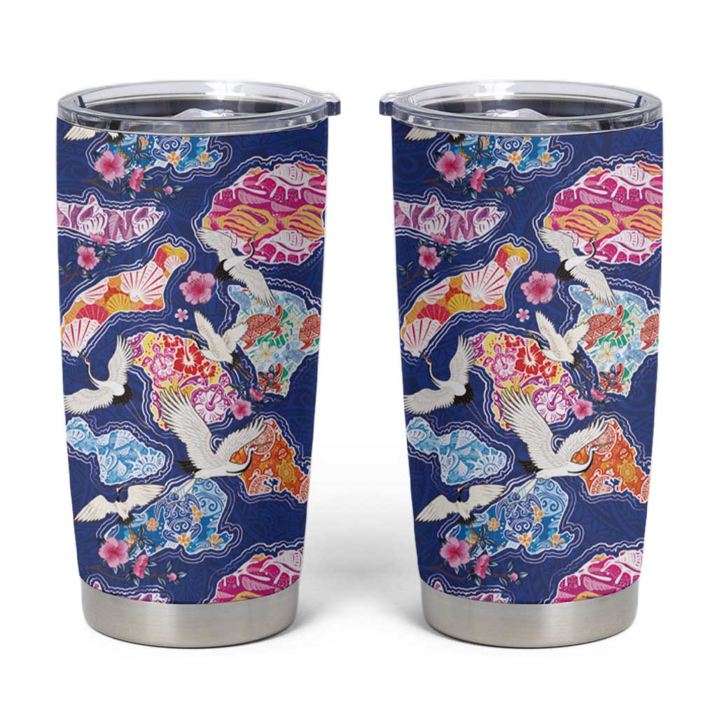 Hawaiian and Japanese Culture Together Tumbler Cup Hawaiian Archipelago Shape Sea Animals
