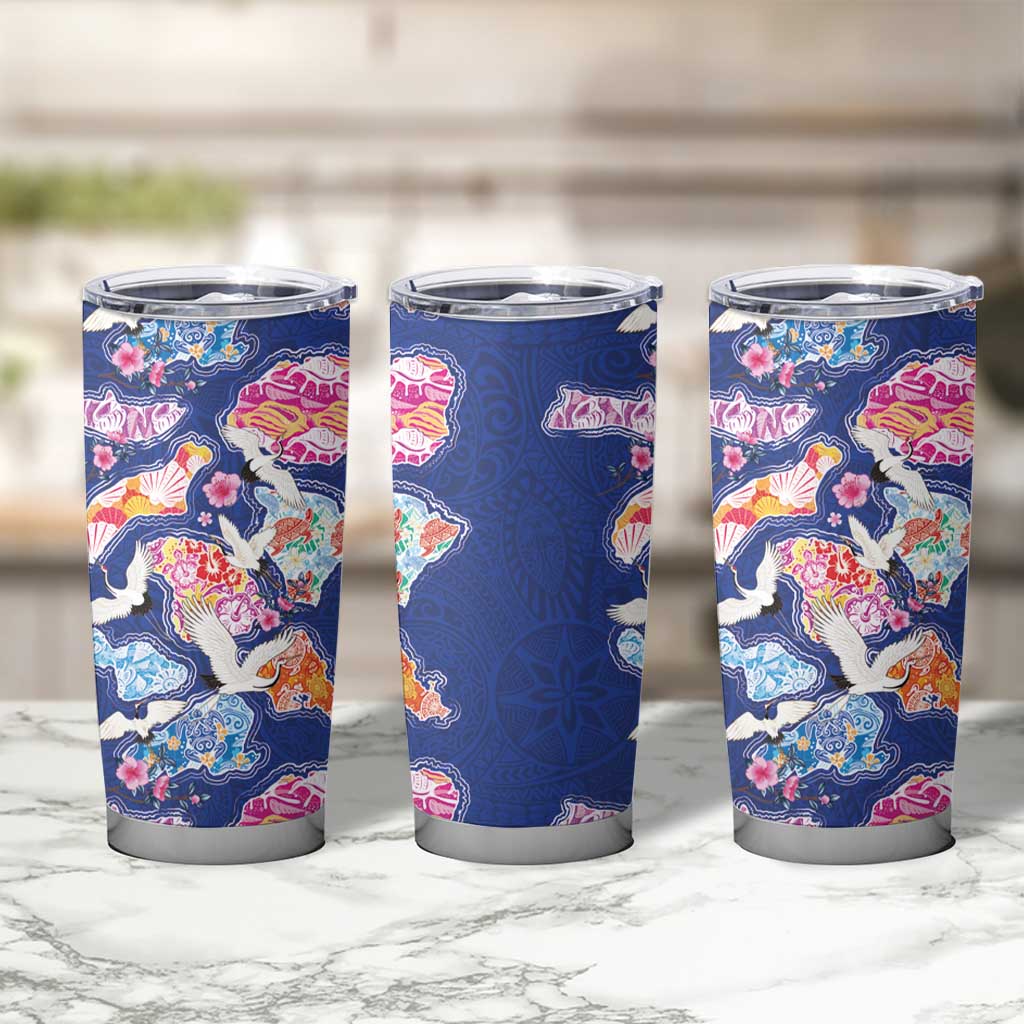 Hawaiian and Japanese Culture Together Tumbler Cup Hawaiian Archipelago Shape Sea Animals