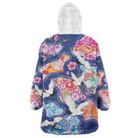 Hawaiian and Japanese Culture Together Wearable Blanket Hoodie Hawaiian Archipelago Shape Sea Animals LT03 - Polynesian Pride