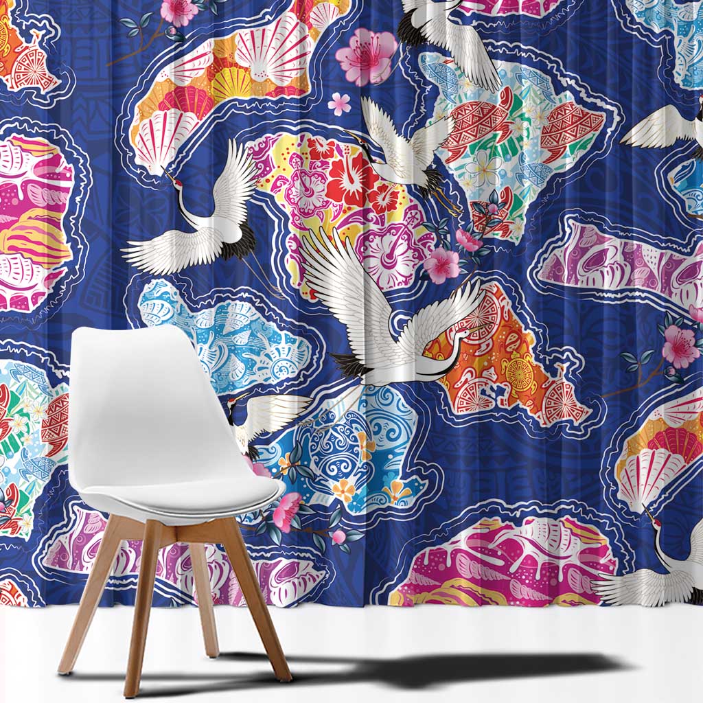 Hawaiian and Japanese Culture Together Window Curtain Hawaiian Archipelago Shape Sea Animals