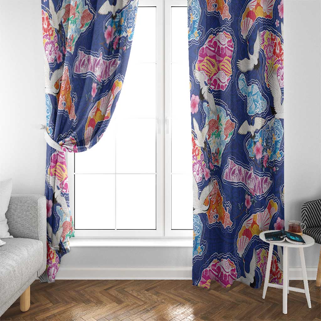 Hawaiian and Japanese Culture Together Window Curtain Hawaiian Archipelago Shape Sea Animals