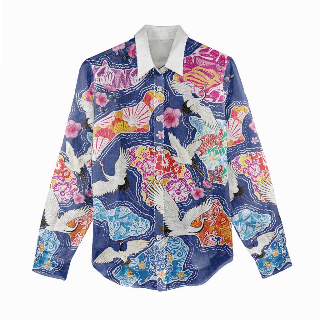 Hawaiian and Japanese Culture Together Women Casual Shirt Hawaiian Archipelago Shape Sea Animals LT03 - Polynesian Pride