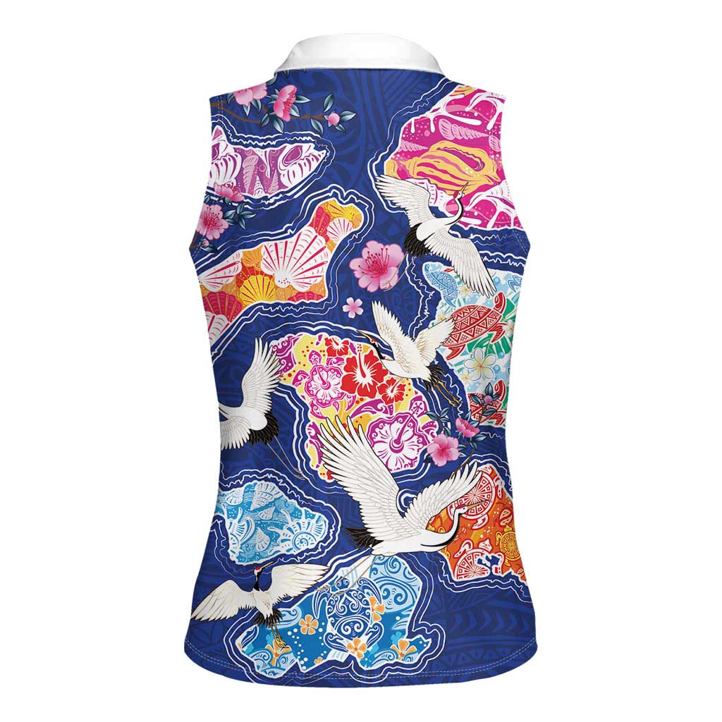 Hawaiian and Japanese Culture Together Women Sleeveless Polo Shirt Hawaiian Archipelago Shape Sea Animals LT03 - Polynesian Pride