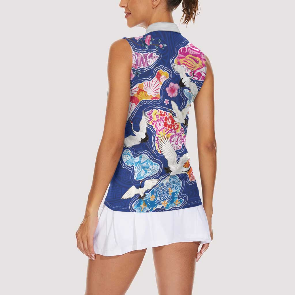 Hawaiian and Japanese Culture Together Women Sleeveless Polo Shirt Hawaiian Archipelago Shape Sea Animals LT03 - Polynesian Pride