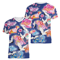 Hawaiian and Japanese Culture Together Women V-Neck T-Shirt Hawaiian Archipelago Shape Sea Animals LT03 - Polynesian Pride