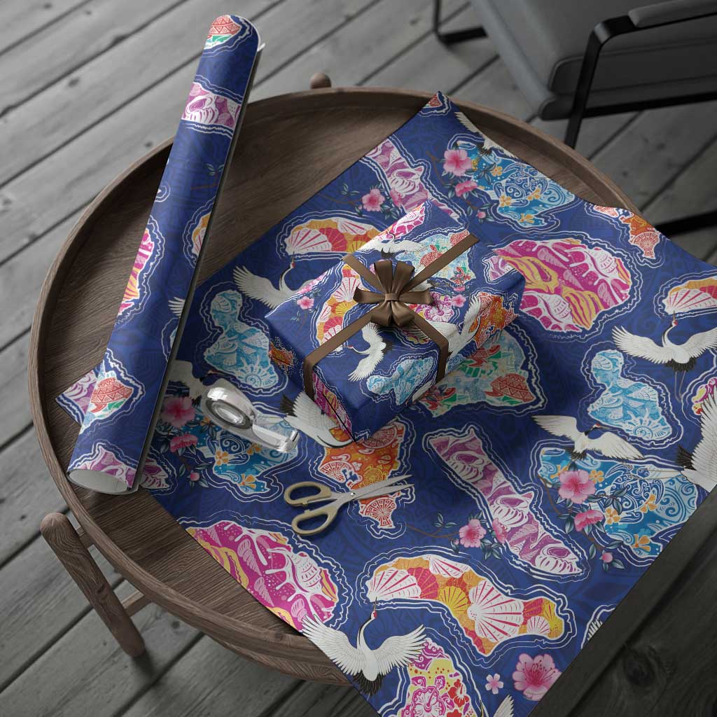 Hawaiian and Japanese Culture Together Wrapping Paper Hawaiian Archipelago Shape Sea Animals