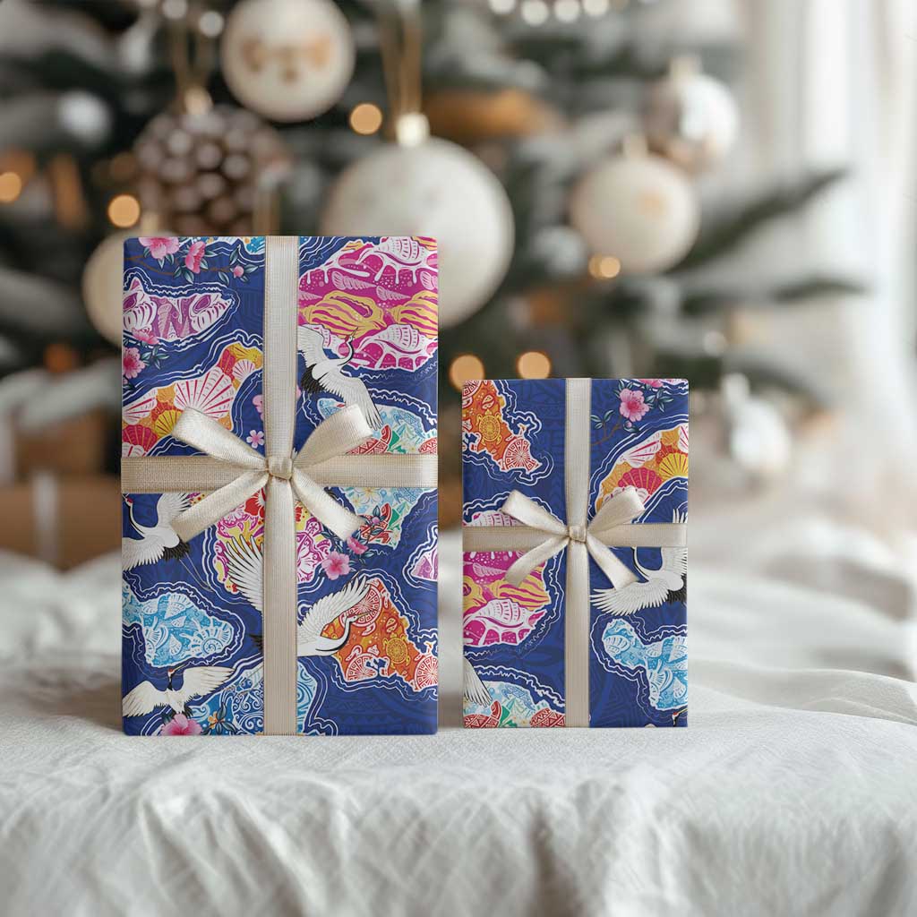 Hawaiian and Japanese Culture Together Wrapping Paper Hawaiian Archipelago Shape Sea Animals