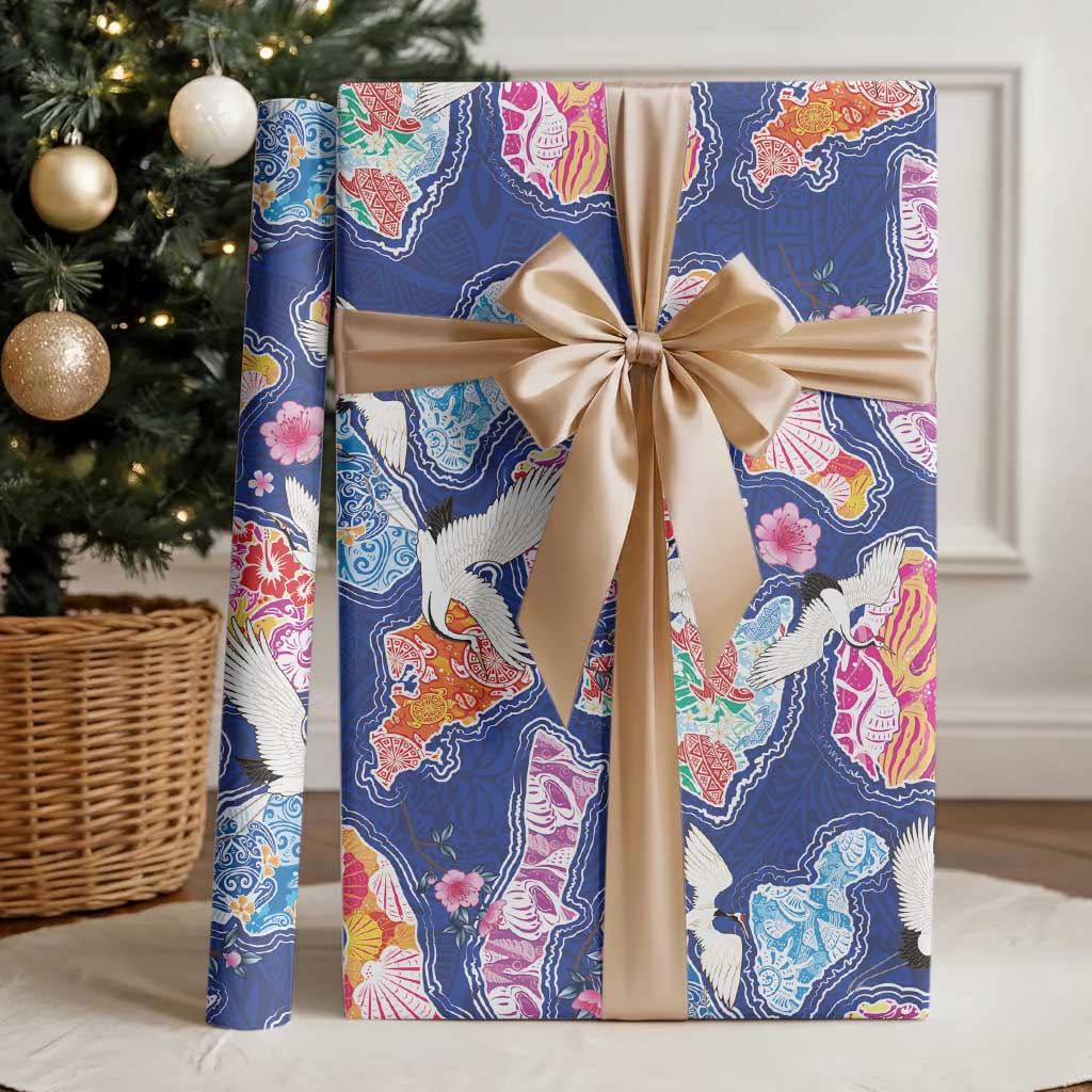 Hawaiian and Japanese Culture Together Wrapping Paper Hawaiian Archipelago Shape Sea Animals